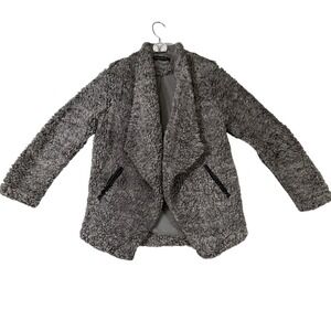 Knapp Studio Women's Gray Fuzzy Teddy Fleece Shawl Collar Open Front Jacket S